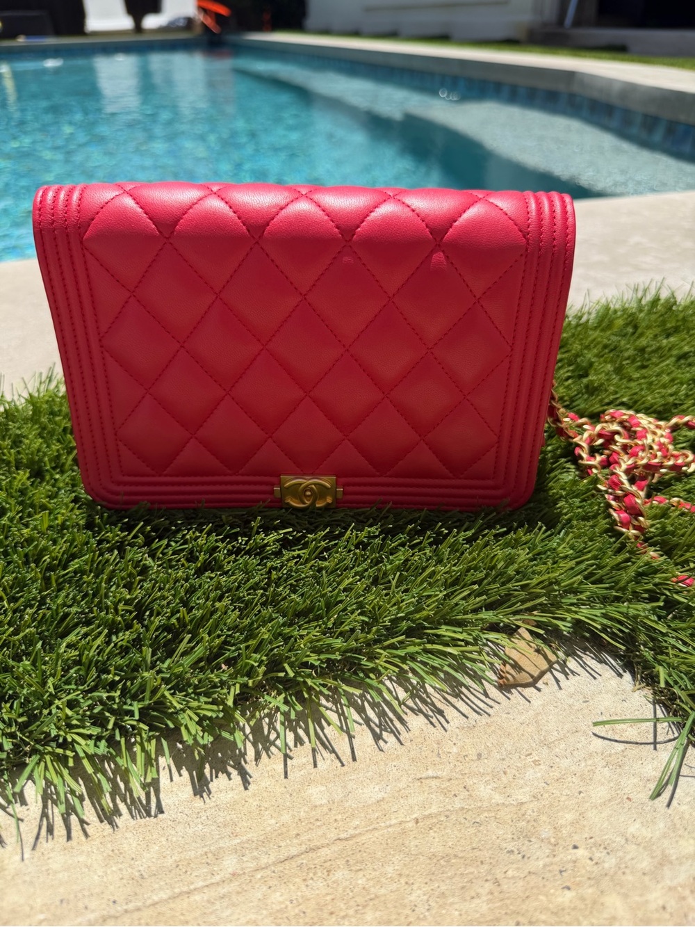 Chanel Boy Wallet on Chain Quilted Lambskin Pink